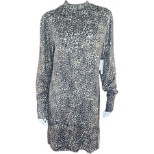 Abound Cozy Mock Neck Long Sleeve Knit Dress Beige Layered Leopard Large NWT