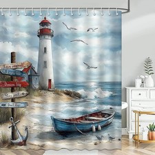 Nautical Coastal Shower Curtain Ocean Beach Lighthouse Bathroom Shower Curtain S