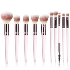 10PCS Premium Synthetic Makeup Brush Set Travel Professional Pink