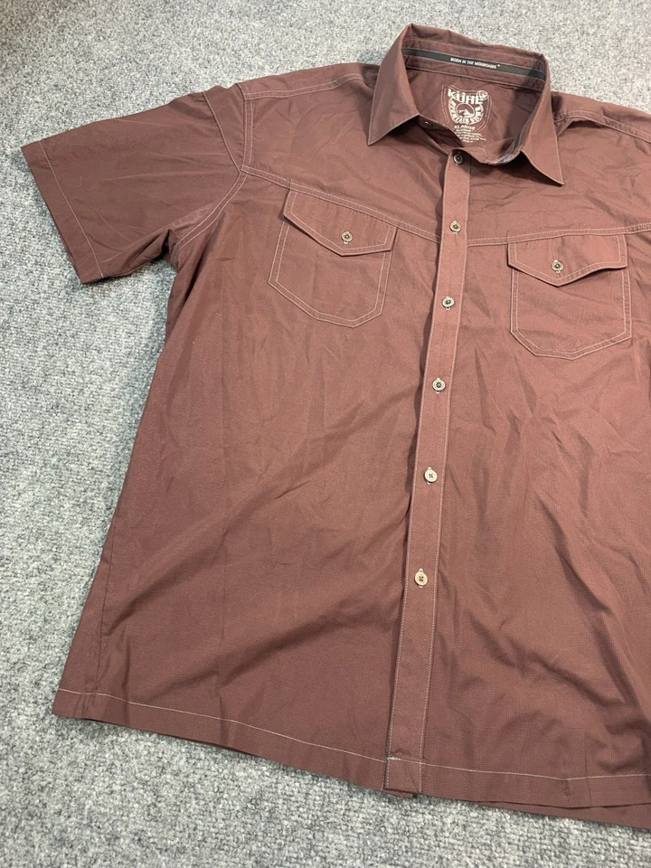 Kuhl Shirt Mens XL Brown Short Sleeve Button Up Casual Pockets - Image 2 of 4