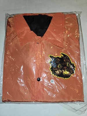 NEW Creepy Co. Beistle Scratch Cats Coach Button Up Snap JACKET Medium Orange 