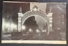 vtg postcard Night View of La Salle St. from Madison St. North Chicago