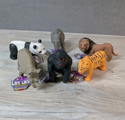 Life Like Jungle Animals Lot Of 6 Stretchable Toy Lot Panda Lion Tiger