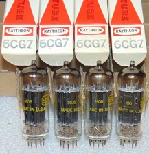 MEGA GRADE NOS NIB MATCHED QUAD 6CG7 6FQ7 3 BLACK PLATES RAYTHEON TUBES USA 1956