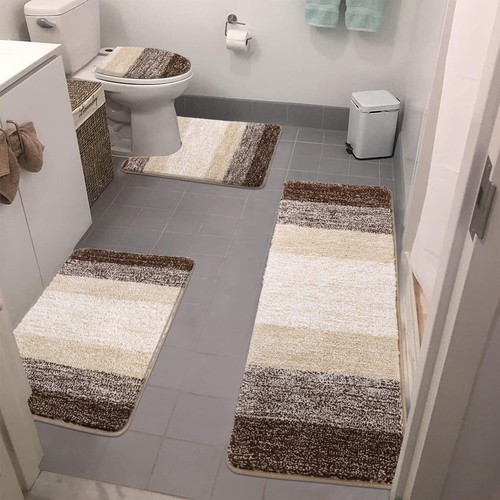 Bathroom Rugs Sets 4 Piece with Toilet Cover, Plush Shaggy Bathroom Rugs Non ...