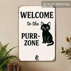 Welcome to the Purrr Zone Cute Black Cat Metal Tin Sign Retro Vintage Wall Decor
