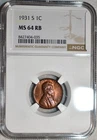 NGC MS-64 RB 1931-S Lincoln Cent, Razor-Sharp, Glossy, Red-Brown Key-Date!