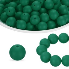 180Pcs Silicone Beads 9mm Round Rubber Focal Beads Bulk, Deep Green