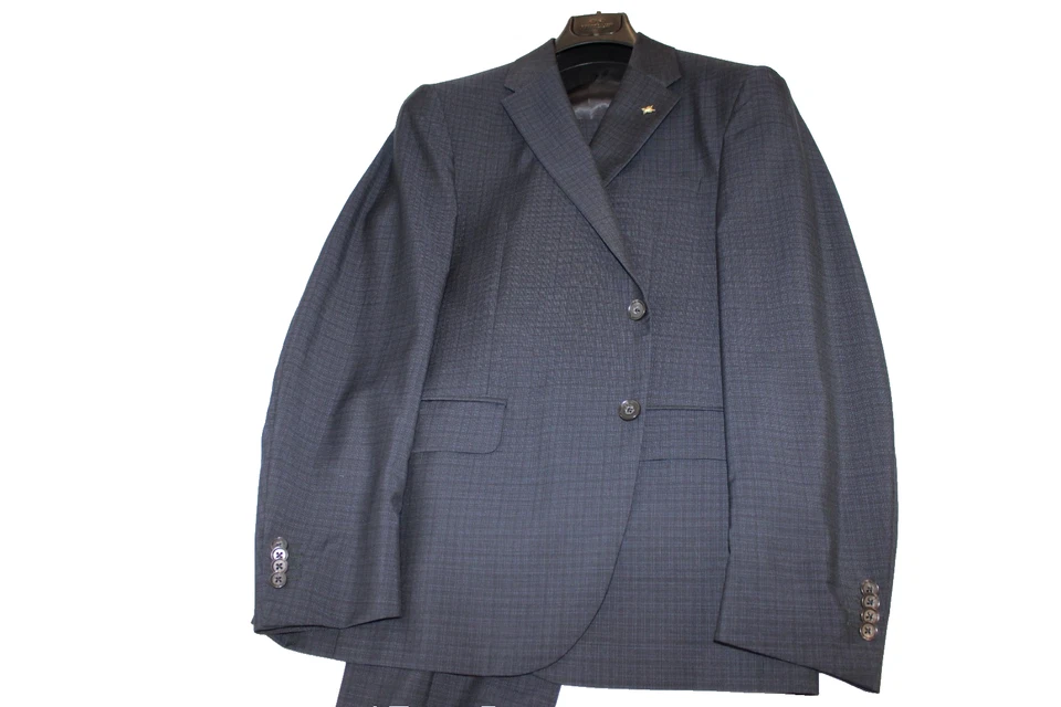 Corneliani 系列处女羊毛黑色海军格子 2 按钮套装尺寸 42R $2995 — 第 3/4 张图片