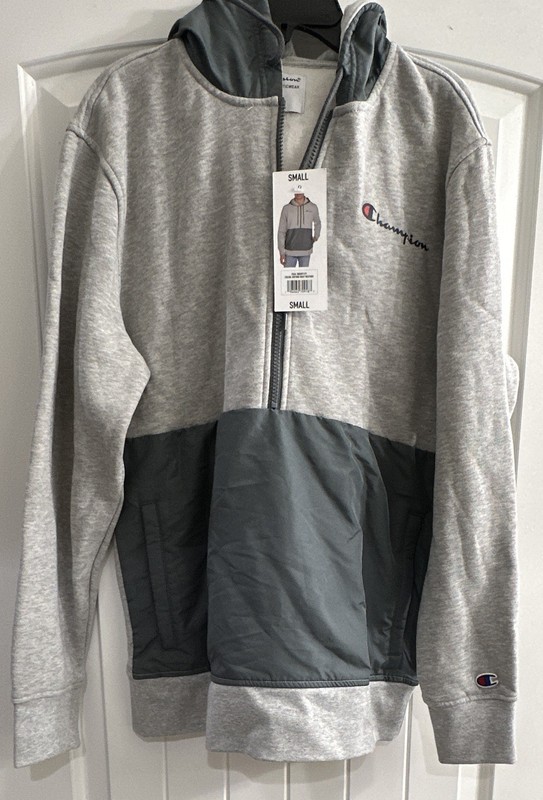 Champion Men's Full Zip Hoodie Cotton Blend Fleece Hood Pockets Gray/Green S