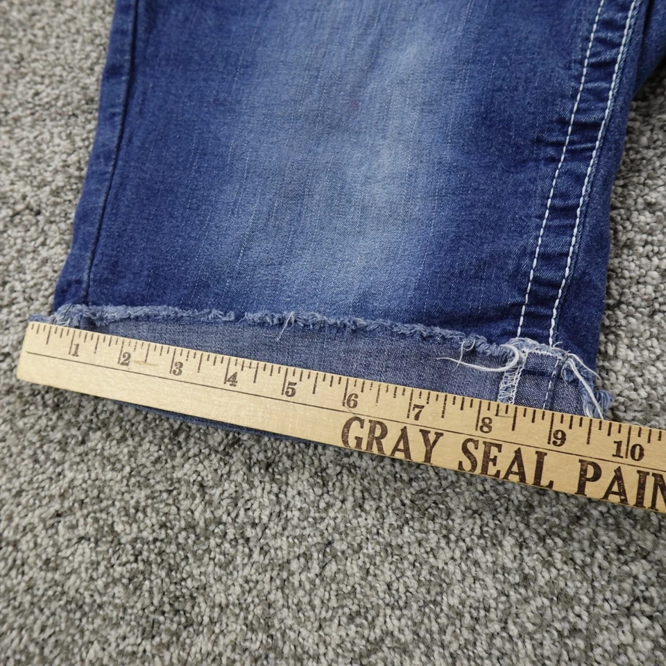 Amethyst Shorts Womens 18 Dark Blue Denim Jean Jorts Mid Rise Whiskered Fade Y2K - Image 3 of 4