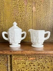 Vintage MCM Westmoreland White Milk Glass Paneled Grape Cream and Sugar Set
