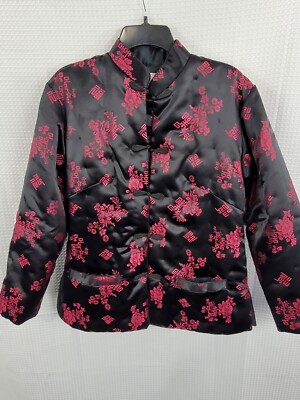 Dah Sheng Woman's Oriental Black Satin w/Pink Embroidery Quilted Jacket Medium?