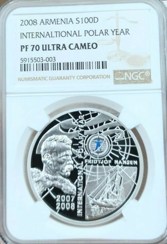2006 ARMENIA SILVER 100 DRAM INTERNATIONAL POLAR YEAR NGC PF 70 ULTRA CAMEO !!!