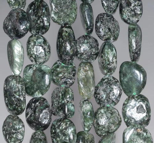 10-11MM SERAPHINITE GEMSTONE NUGGET PEBBLE LOOSE BEADS 15.5" - Imagen 2 de 4