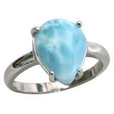IMPRESSIVE GENUINE LARIMAR 925 STERLING SILVER RING SIZE 5-10