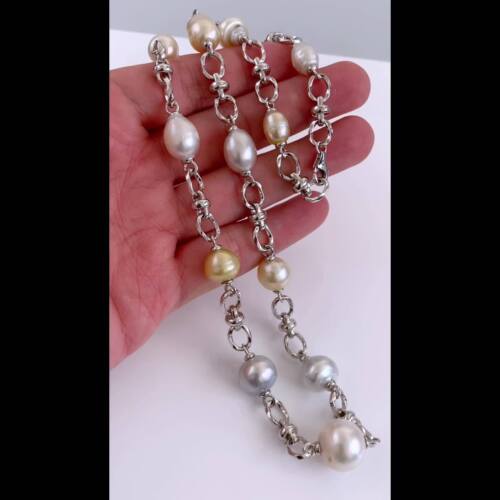 Collana di perle multicolore dei mari del sud 7,8-14,8 mm in argento sterling, 21,6 pollici - Video 1 di 1