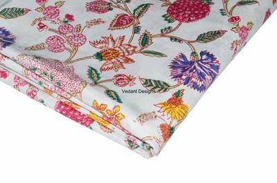 5 Yard Indian Hand Block Print Fabric 100% Cotton Natural Dyed Floral Fabric