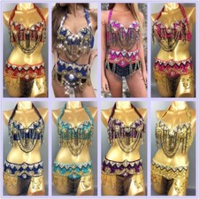 New Women sexy Belly Dance Costumes set beaded belly dancing wear bra&belt suit