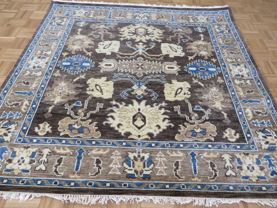 6 x 6 Square Hand Knotted Chocolate Brown Modern Oushak Oriental Rug G13106 - Image 2 of 4