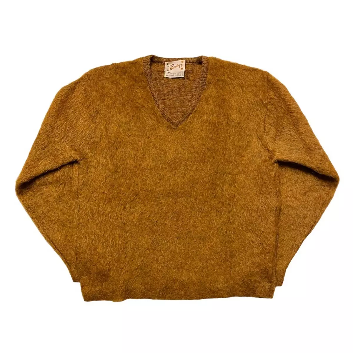 RARE!! Vintage 60’s Men’s Barclay mohair sweater v-neck fuzzy long sleeve brown