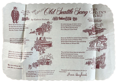 The Captain's Old Seattle Song Captains Table Placemat Seattle, WA Ivar ...
