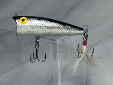 Rebel Windcheater Vtg Top Water Popper Fishing Lure Silver & Black 2.5"