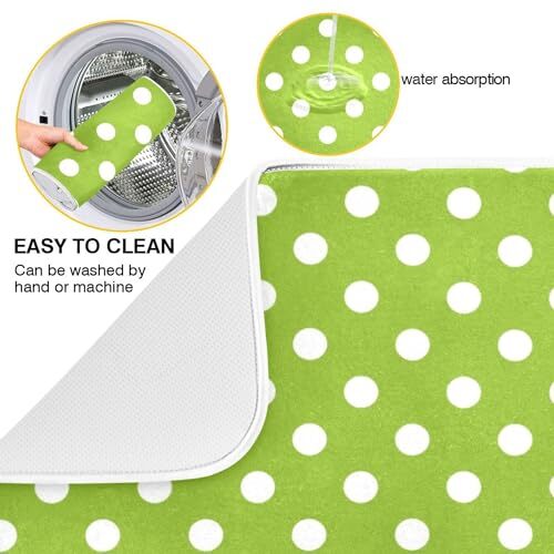 Dish Drying Mat for Kitchen White Polka Dot Mint Microfiber 16x18(in)x1 Green - Picture 3 of 7