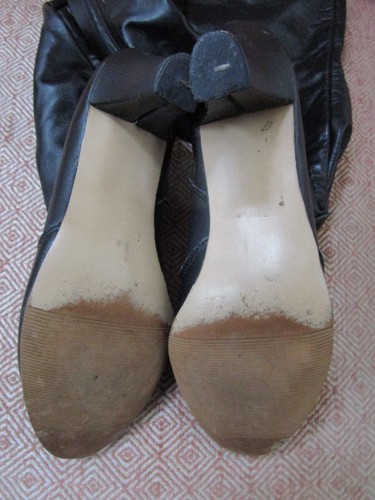 HUSH PUPPIES black leather side zipper high heels calf boots sz 5 1/2 VGUC - Picture 11 of 13