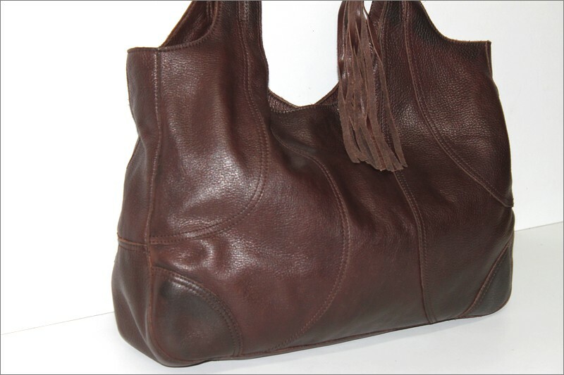 ALAIN MANOUKIAN Grand Sac Shopping Cuir Marron Havane Anses