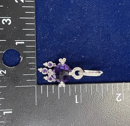 14kt White Gold Amethyst With Diamond Dangle Earrings - Picture 7 of 9