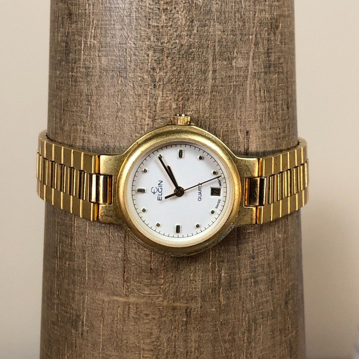 ELGIN  腕時計レディース Elgin Women Gold Tone White Dial Date Adjustable Band Quartz