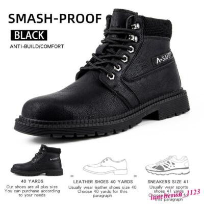 Men's Steel Toe Safety Shoes Work Boots High Top Lace Up Casual