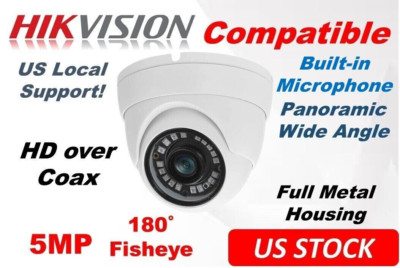 5MP 180° TVI Coax Fisheye Wide Angle 4 IN 1 Analog CCTV Security Camera w/Mic