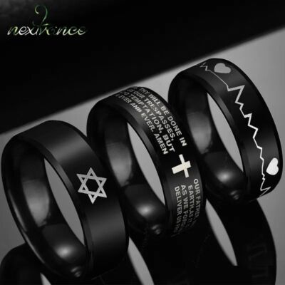 Black Round Wedding Ring   Men s Fashion Jewelry Band for Finger Style