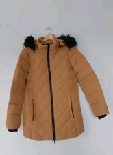 Nuage Diamond Quilt Puffer Parka Jacket Faux Fur Hood  Caramel  Size Small Qvc. 