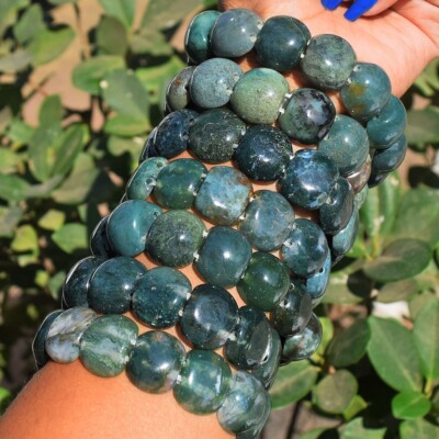 Awesome Stretchable Moss Agate 1 Pcs Bracelet 181.00 Cts Beaded VK 26 E566