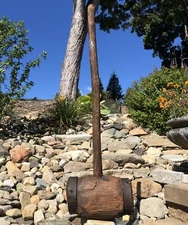 Antique Large Primitive Carnival Circus Strongman Farm Wood & Iron Sledgehammer