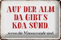 Blechschild Spruch 30X20 Cm Auf Der Alm Da Gibt`S Koa SüNd Deko Schild Tin Sign