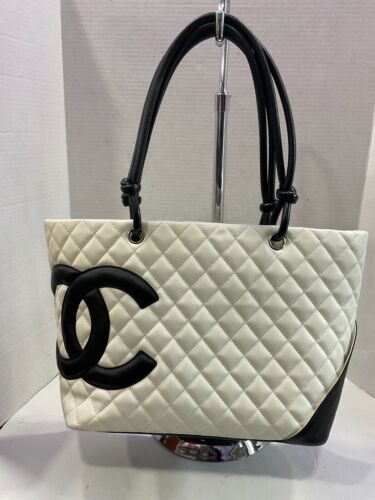 Chanel Cambon Tote Quilted Leather Large WHITE