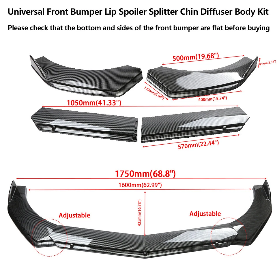 For Chevrolet Chevy S10 Front Bumper Lip Spoiler Splitter Strut Rod Carbon Fiber Foto 2 de 4
