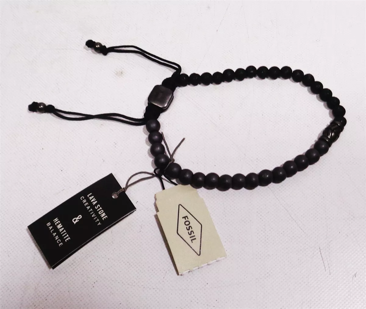 Fossil JF03008793 Men s Hematite and Black Lava Stone Beaded