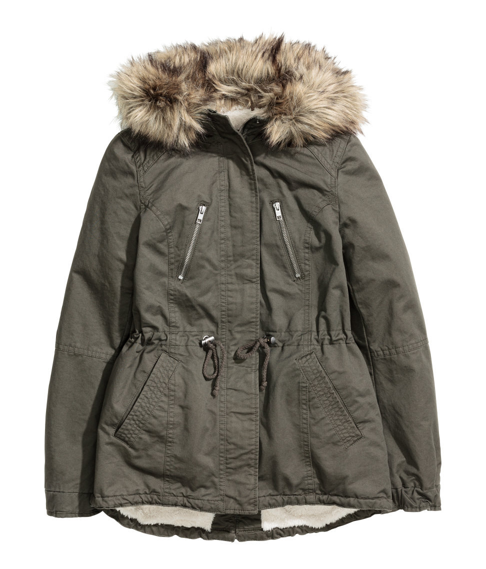 H&M Damen Winterjacke Parka mit Teddyfutter