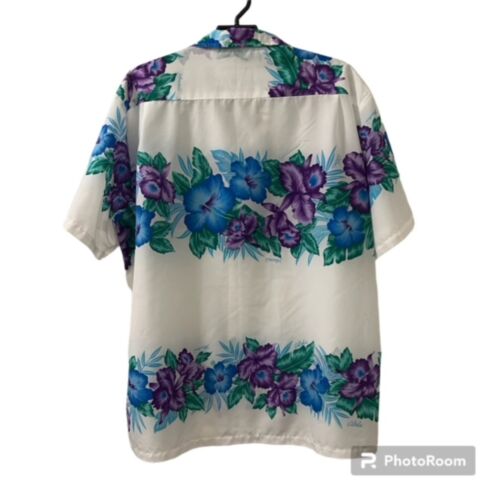 VTG Jade Fashions Mens White Green Floral Polyester Hawaiian Shirt Size 2XL - Picture 2 of 11