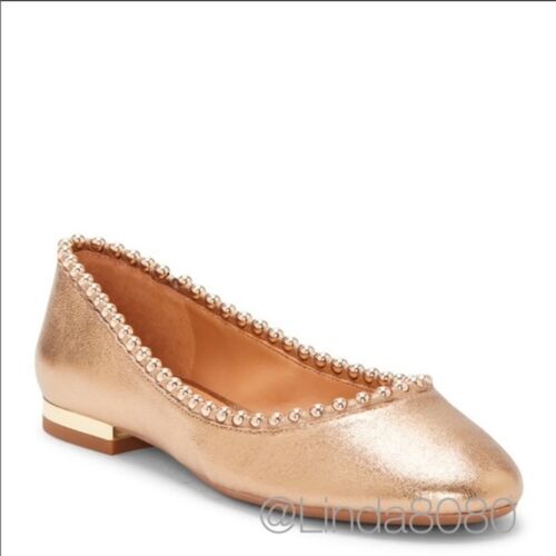 NIB Jessica Simpson Metallic Gold Leather Studded Ballet Flat Slip On Loafer