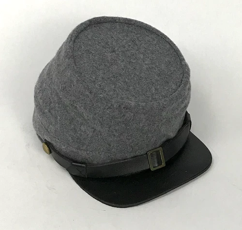 Confederate Civil War Kepi of Grey Wool with Leather Brim - Size Extra Small