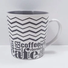 Coffee Chocolate Tea Embossed Chevron Taupe Gray 16 oz. Stoneware Coffee Mug Cup