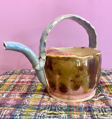 BOHO Studio Art Pottery WATERING CAN Multi Colored  Signed agi WORKS VTG
