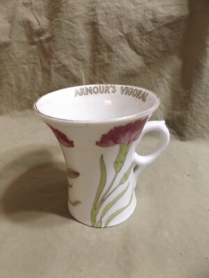 Antique Fine Porcelain Mug Floral Transfer Advertising ARMOUR'S VIGORAL
