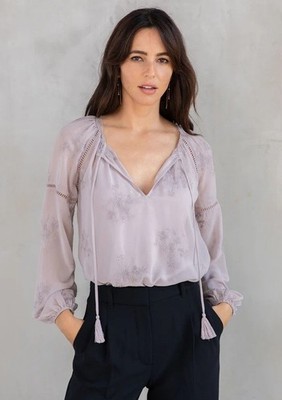 NWT $62 LOVESTITCH Cameron Embroidered Chiffon Dusty Mauve Blouse   Small